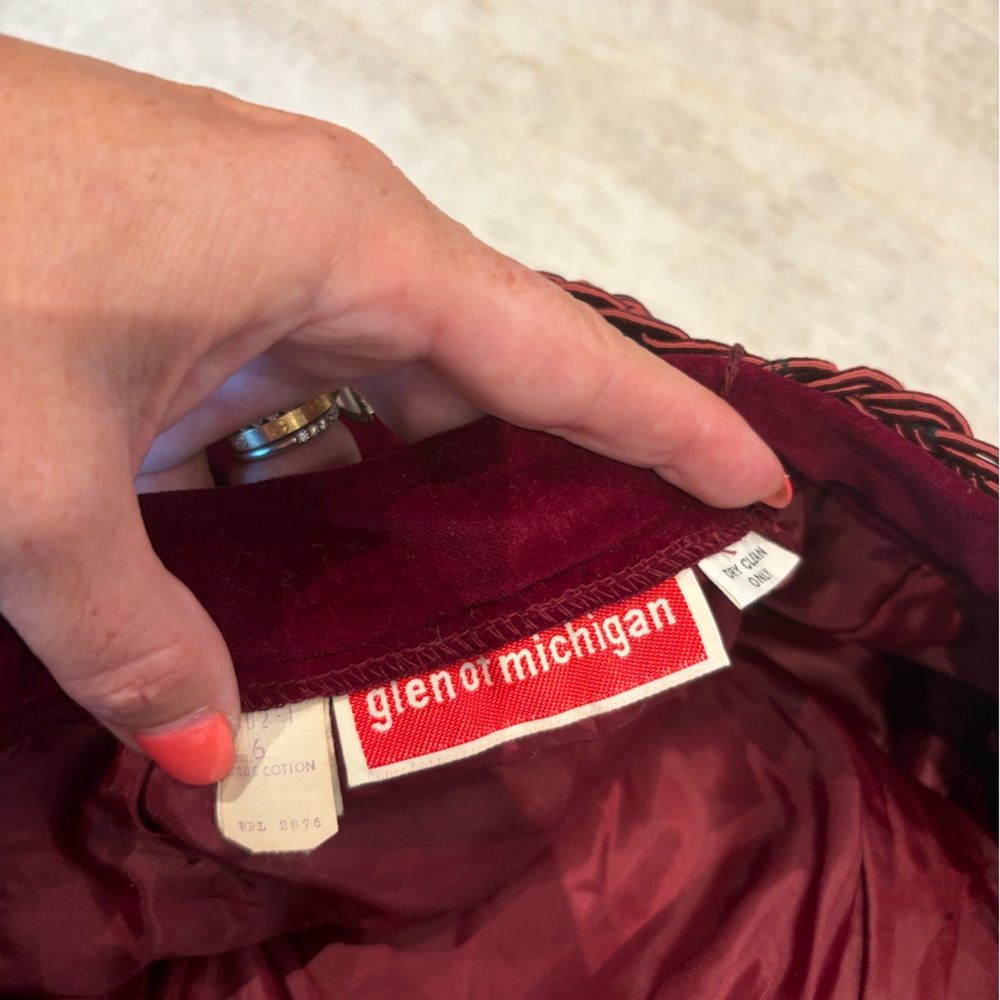 Vintage 70s Glenn of Michigan Burgundy Velvet Skirt Set XS S  ILGWU Maxi Set - Picture 4 of 5
